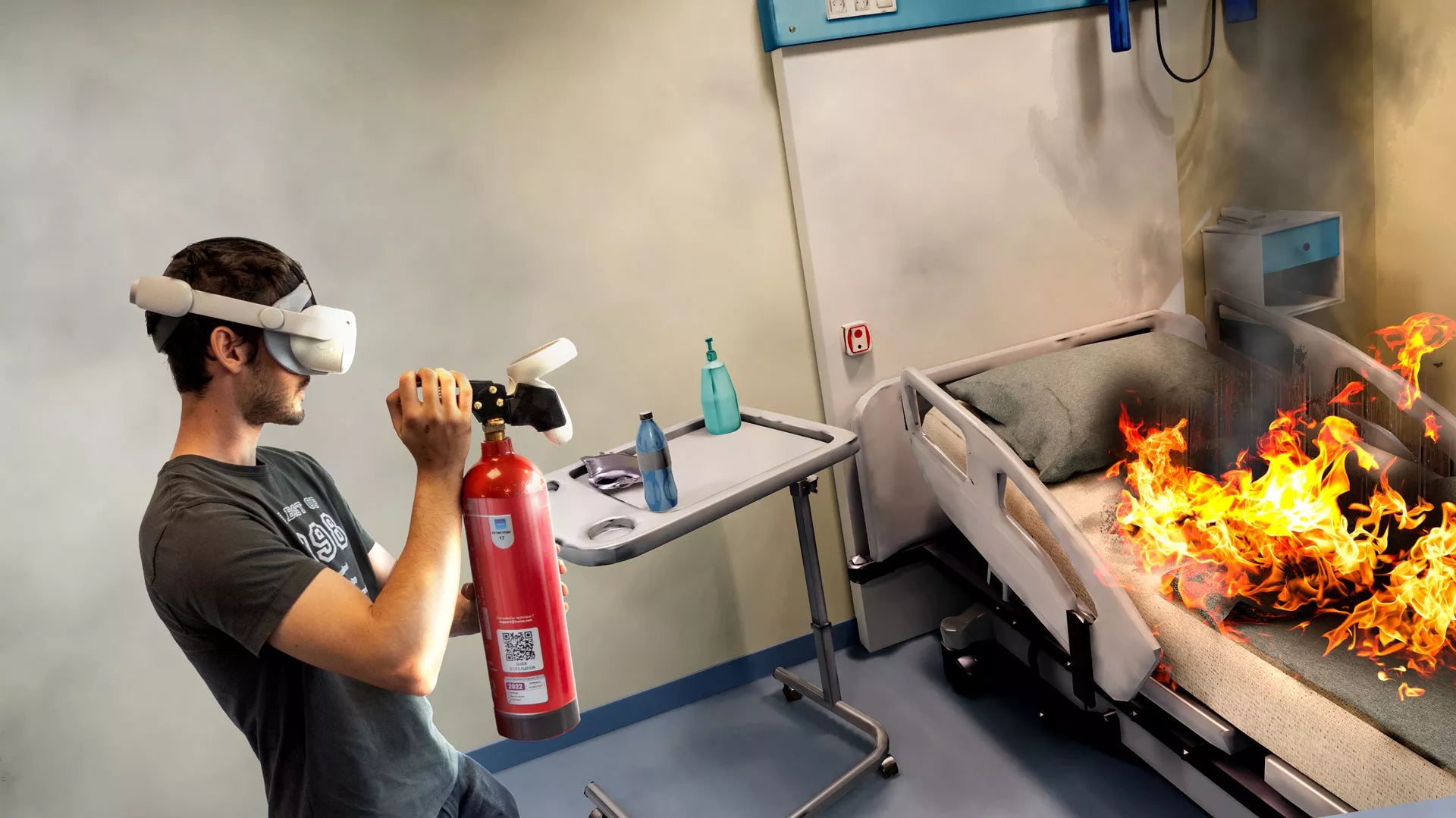 extinction avec lunette réalité virtuel d'un lit hôpital